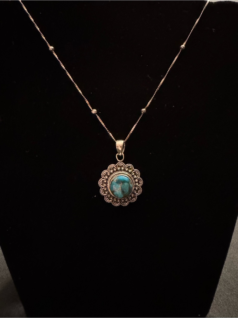Sterling Silver Turquoise Filigree Pendant Necklace - 18” 925 Italy Chain